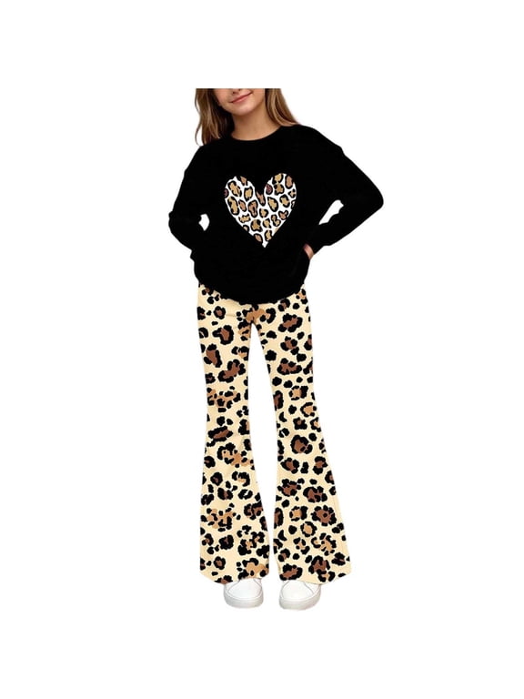 Girls Graphic Outfit Sets, Spring Fall Long Sleeve 2 Piece Outdoor Girls' Clothing Sets Black Size 10-12