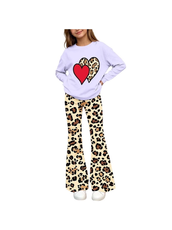 Girls Graphic Outfit Sets, Spring Fall Pullover Long Sleeve 2 PC Girls' Clothing Sets Purple Size 9-10 T
