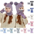 thumbnail image 1 of Cethrio Girls Hats, Scarves & Gloves Sets, Outdoor Winter Windproof Warm Beanies,Neck Gaiters & Gloves Purple Size 4-10T, 1 of 5