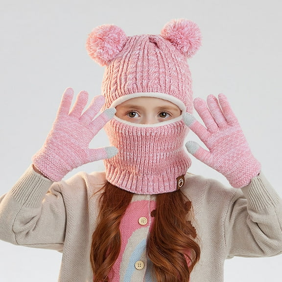 Cethrio Girls Hats, Scarves & Gloves Sets, Winter Warm Outdoor Windproof Beanies,Neck Gaiters & Gloves Red Size 4-10T