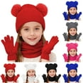 thumbnail image 1 of Cethrio Girls Hats, Scarves & Gloves Sets, Winter Windproof Snow Knitted Beanies, Neck Gaiters & Gloves Red Size 2-12 T, 1 of 6