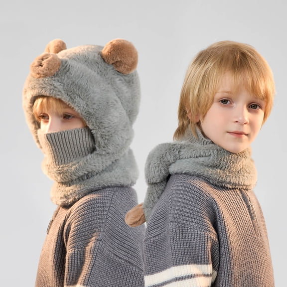 Cethrio Girls Hats and Scarves Sets, Windproof Outdoor Winter Warm Beanies,Neck Gaiters & Gloves Gray Size 4-14T