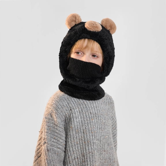 Cethrio Girls Hats and Scarves Sets, Windproof Winter Warm Outdoor Beanies,Neck Gaiters & Gloves Black Size 4-14T