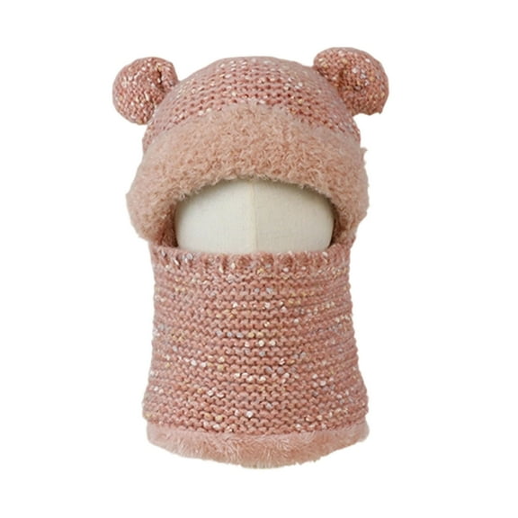 Cethrio Girls Hats with Scarves Sets, Windproof Warm Outdoor Knitting Cotton Beanies & Neck Gaiters Sets Pink Size 4-10T