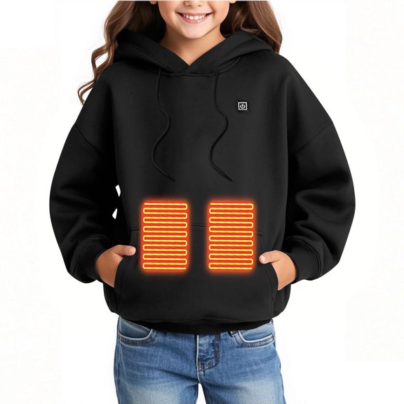 Cethrio Girls Heated Hoodies, Pullover Winter USB Electric Warm Heated Sweatshirts Black Size 14