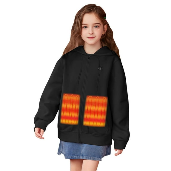 Cethrio Girls Heated Hoodies, Winter Zip up Warm USB Electric Heated Sweatshirts Black Size 6