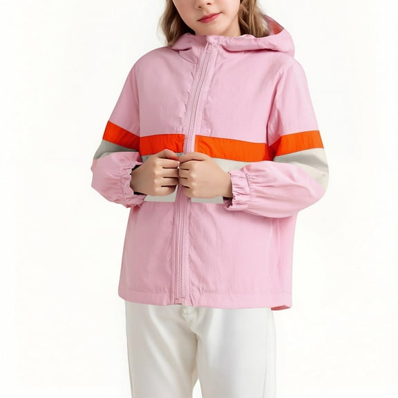 Cethrio Girls Hooded Jackets, Lightweight Full Zip Long Sleeve Casual Fall Outerwear Pink Size 7-8