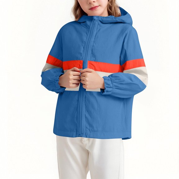 Cethrio Girls Hooded Jackets, Long Sleeve Casual Full Zip Lightweight Fall Outerwear Dark Blue Size 7-8