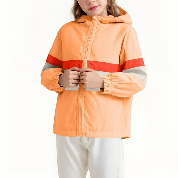 Cethrio Girls Hooded Jackets, Long Sleeve Full Zip Lightweight Casual Fall Outerwear Orange Size 10