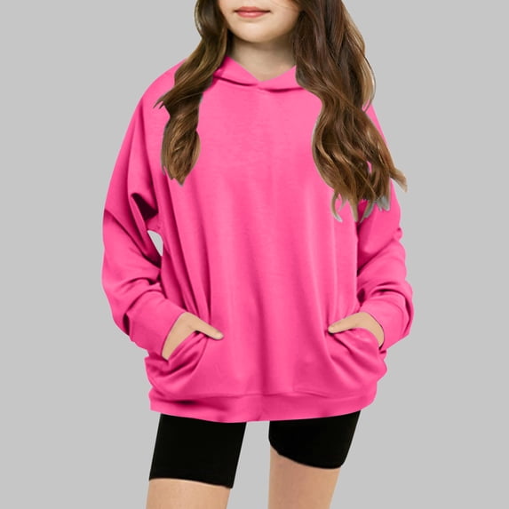 Cethrio Girls Hoodies 2025, Casual Long Sleeve Pullover Spring Fall Tops Hot Pink Size 5-14 T