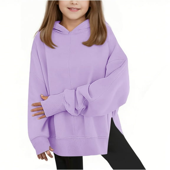 Cethrio Girls Hoodies Size 10-12, Fashion Casual Loose Fit Split Hem Girls Sweatshirts Purple