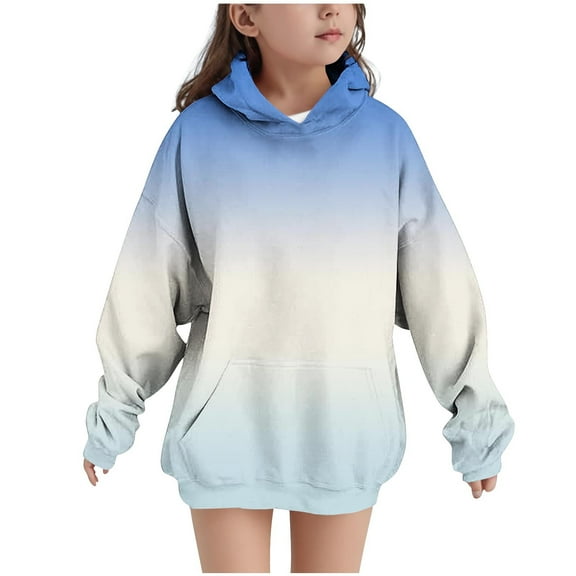 Cethrio Girls Hoodies, Gradient Print Loose Fit Pullover Thermal Girls Sweatshirts White Size 10-12