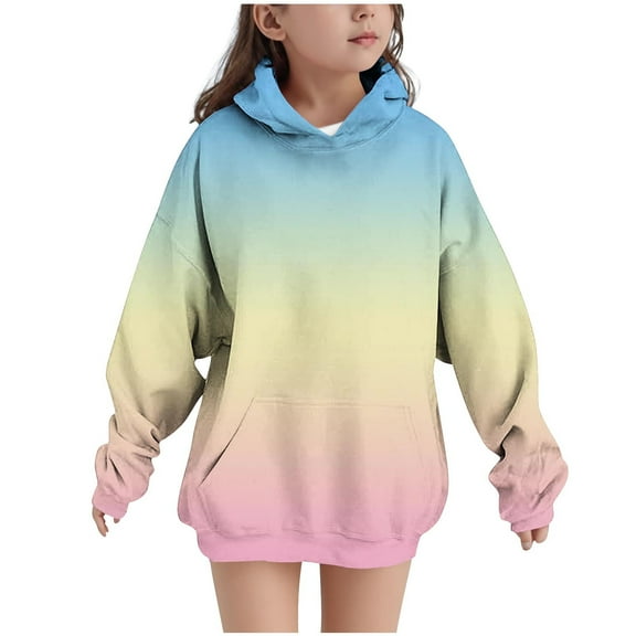 Cethrio Girls Hoodies, Loose Fit Gradient Print Thermal Pullover Girls Sweatshirts Beige Size 10-12