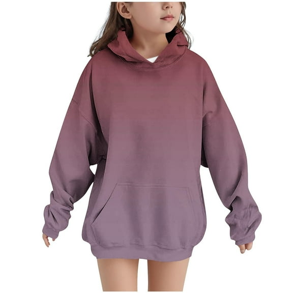 Cethrio Girls Hoodies, Loose Fit Pullover Gradient Print Thermal Girls Sweatshirts Brown Size 10-12