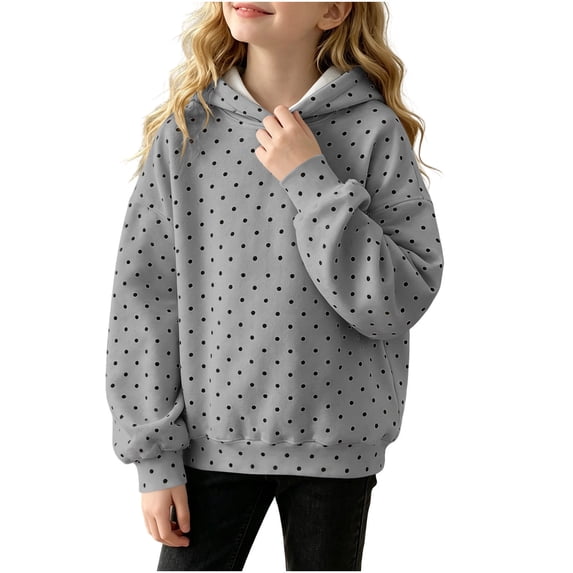 Cethrio Girls Hoodies, Printed Long Sleeve Pullover Casual Hooded Sweatshirts Gray Size 5-6 T