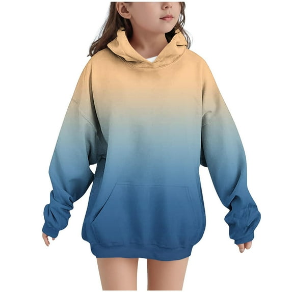 Cethrio Girls Hoodies, Pullover Gradient Print Thermal Loose Fit Girls Sweatshirts Yellow Size 10-12
