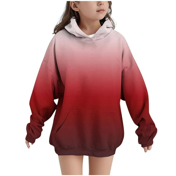Cethrio Girls Hoodies, Pullover Loose Fit Thermal Gradient Print Girls Sweatshirts Red Size 10-12