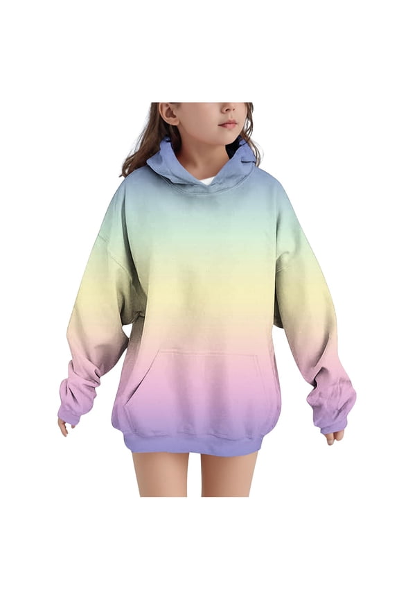 Girls Hoodies Size 10-12, Gradient Print Thermal Loose Fit Pullover Girls Sweatshirts Multicolor