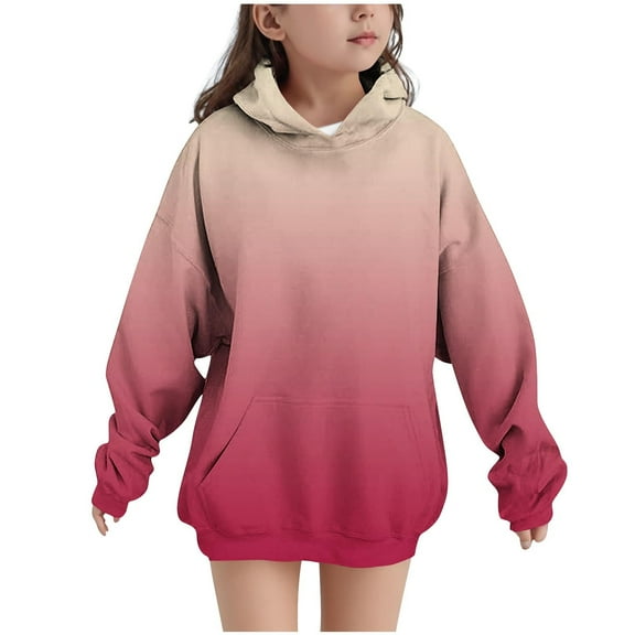 Cethrio Girls Hoodies, Thermal Gradient Print Pullover Loose Fit Girls Sweatshirts Wine Size 10-12