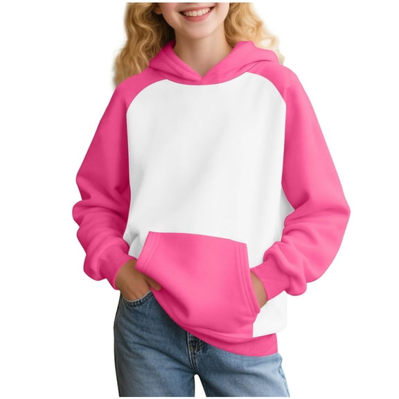 Cethrio Girls Hoodies with Pockets, Casual Long Sleeve Fashion Loose Pullover Sweatshirts Hot Pink Size 14-16
