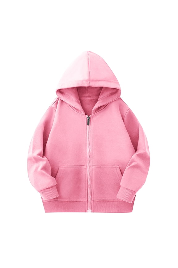 Girls Hoodies with Pockets, Cotton Casual Long Sleeve Zipper Kids Outerwear Pink Size 2-12T