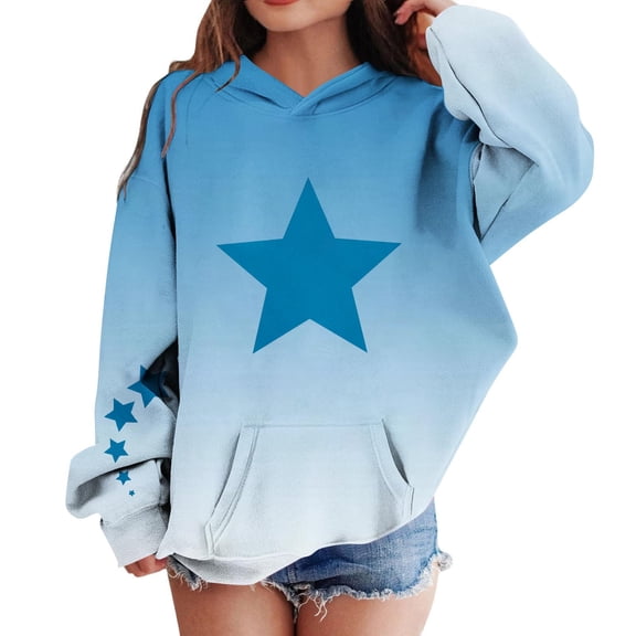 Cethrio Girls Hoodies with Pockets, Long Sleeve Pullover Warm Casual Girls Sweatshirts Blue Size 9-10T