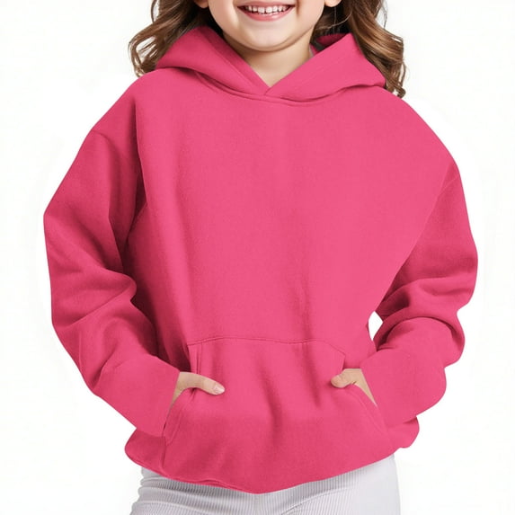 Cethrio Girls Hoodies with Pockets, Loose Fall Long Sleeve Casual Pullover Sweatshirts Hot Pink Size 7-8