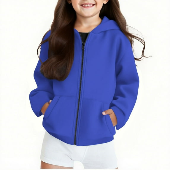 Cethrio Girls Hoodies with Zipper, Casual Fall Hooded Long Sleeve Girls' Outerwear Blue Size 10