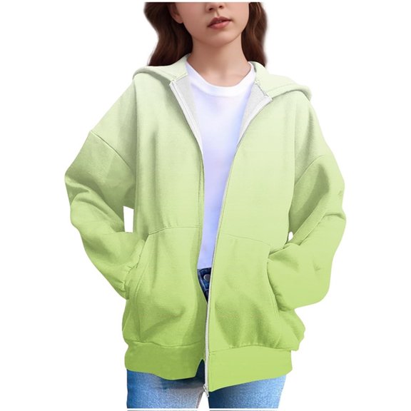 Cethrio Girls Hoodies with Zipper, Long Sleeve Spring Fall Casual Gradient Print Sweatshirts for Girl Green Size 5T