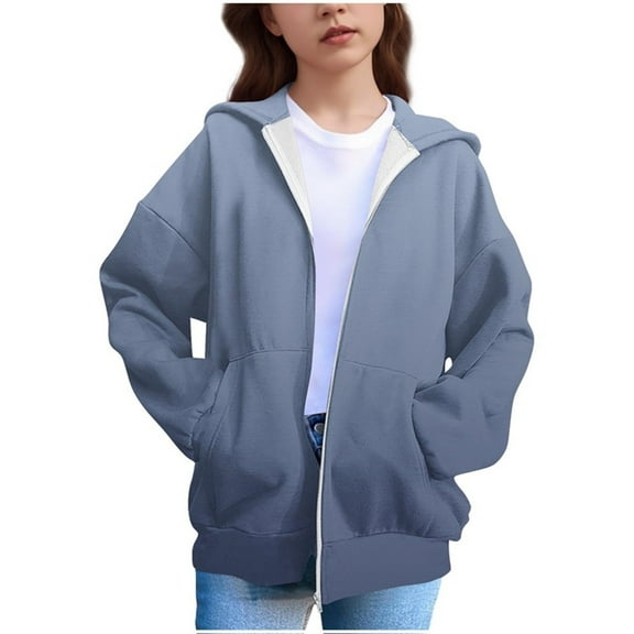 Cethrio Girls Hoodies with Zipper, Spring Fall Casual Gradient Print Long Sleeve Sweatshirts for Girl Navy Size 7-8 T