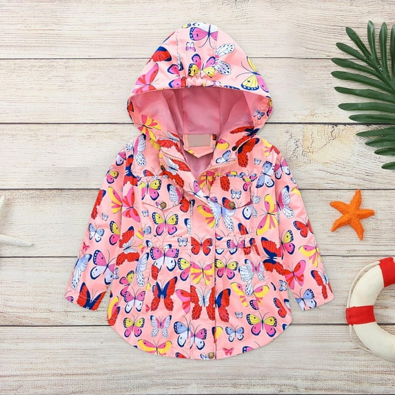 Cethrio Girls Jacket with Hooded, Lightweight Zip up Printed Kids Outerwear Pink Size 7-8 T