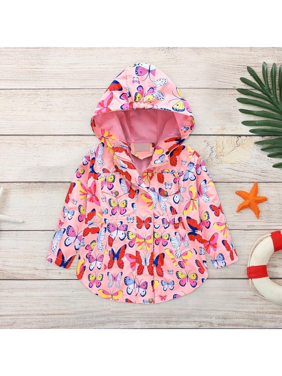 Girls Jacket with Hooded, Lightweight Zip up Printed Kids Outerwear Pink Size 7-8 T