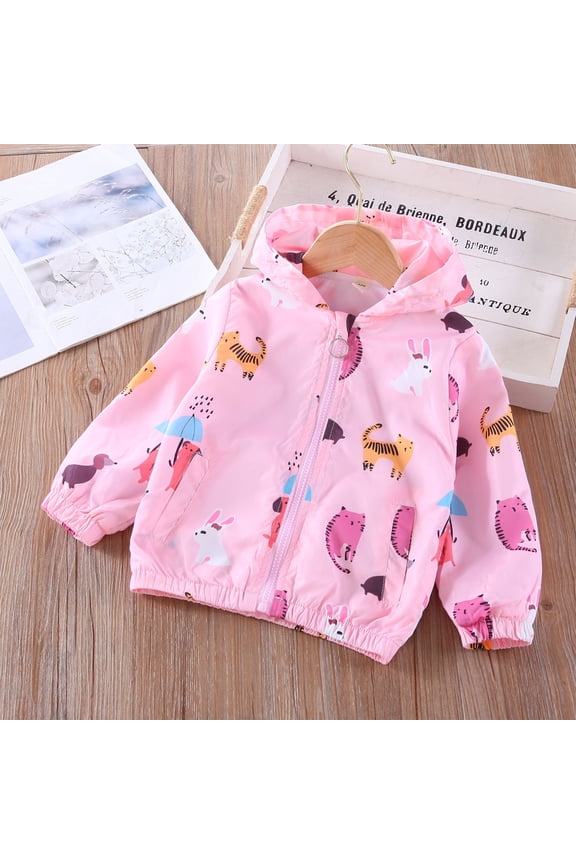 Girls Jackets, Zip up Windbreaker Hooded Lightweight Kids Outerwear Pink Size 7 T
