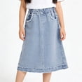 thumbnail image 1 of Cethrio Girls Jean Skirts Size 10-12, Summer Elastic Waist A-Line Casual Denim Skirts Midi Skirts Light Blue, 1 of 8