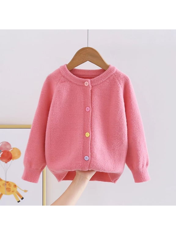 Girls Knit Cardigans, Long Sleeve Crewneck Casual Buttons Girls Sweatshirts Watermelon Red Size 10-12
