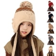 thumbnail image 1 of Cethrio Girls Knit Hats with Ear Flaps, Soft Warm Winter Windproof Beanies for Girl Khaki Size 4-10T, 1 of 5