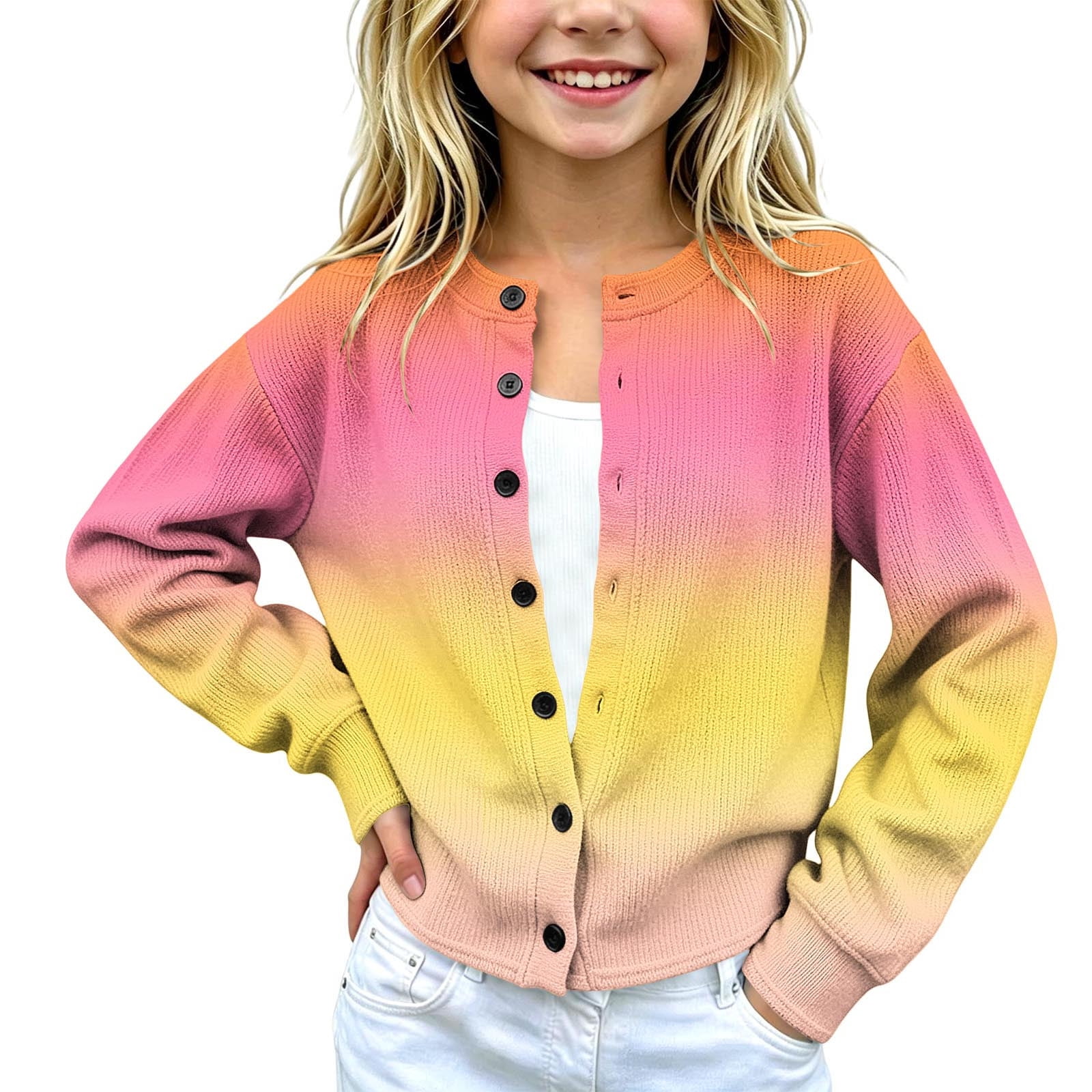 Cethrio Girls Knitted Cardigans Size 7-8 Years, Long Sleeve Button ...