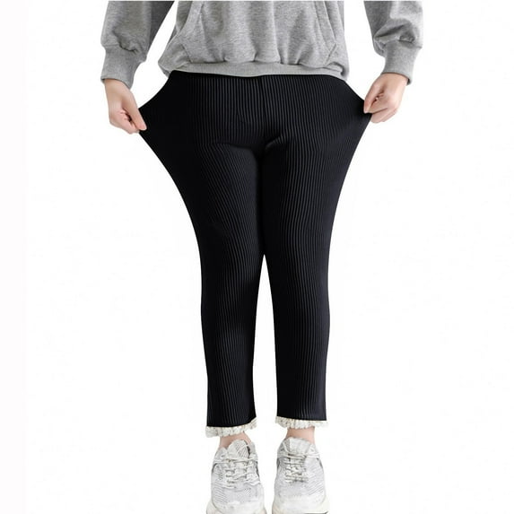 Cethrio Girls Knitted Leggings, Elastic Waist Stretchy Casual Fall Skinny Pants Black Size 7-8