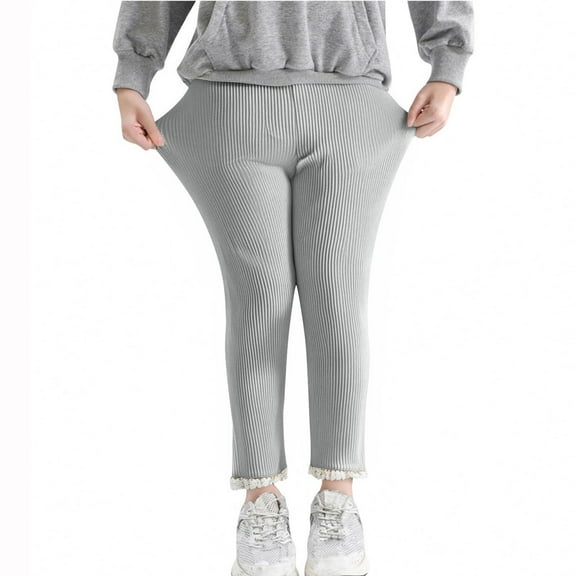 Cethrio Girls Knitted Leggings Size 7-8, Elastic Waist Stretchy Casual Fall Skinny Pants Gray