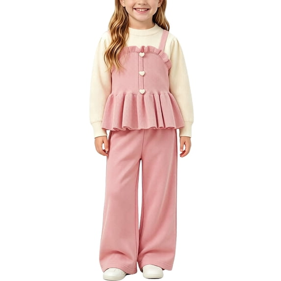 Cethrio Girls Knitted Outfit Sets, 2 Piece Fall Fashion Long Sleeve Girls' Clothing Sets Pink Size 7-8 T