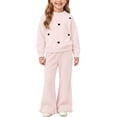 thumbnail image 1 of Cethrio Girls Knitted Outfit Sets, 2 Piece Long Sleeve Fall Crewneck Girls' Clothing Sets Pink Size 5T, 1 of 5