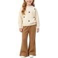 thumbnail image 1 of Cethrio Girls Knitted Outfit Sets, Fall 2 Piece Long Sleeve Crewneck Girls' Clothing Sets Beige Size 7-8T, 1 of 5