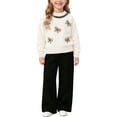 thumbnail image 1 of Cethrio Girls Knitted Outfit Sets, Long Sleeve 2 Piece Pullover Fall Girls' Clothing Sets White Size 3-4 T, 1 of 5