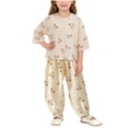 thumbnail image 1 of Cethrio Girls' Knitted Pajama Sets, Casual Crew Neck 3/4 Sleeve Breathable Kids' Sleepwear Bronze Size 5-6 T, 1 of 4