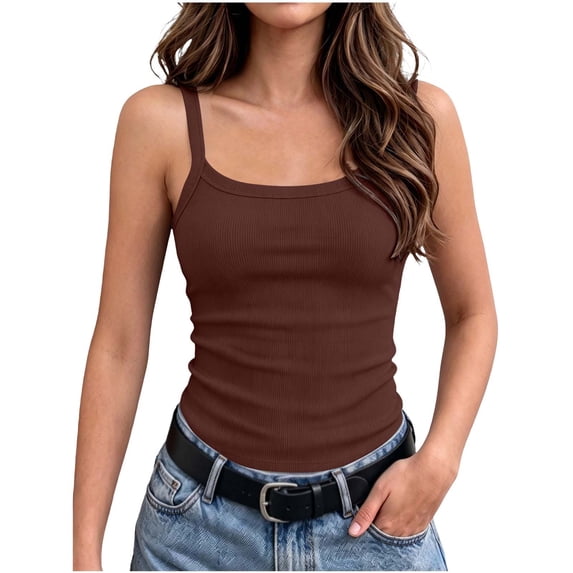 Cethrio Girls Knitted Tank Tops, Slim Fit Sleeveless Summer Spaghetti Strap Girls Camisole Coffee Size 5-6T