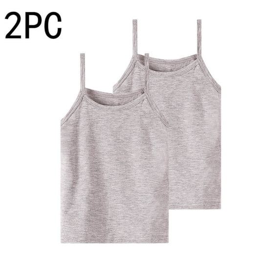 Cethrio Girls Knitted Tank Tops, Summer 2 Piece Soft Sleeveless Kids Undershirts Gray Size 5-6 T
