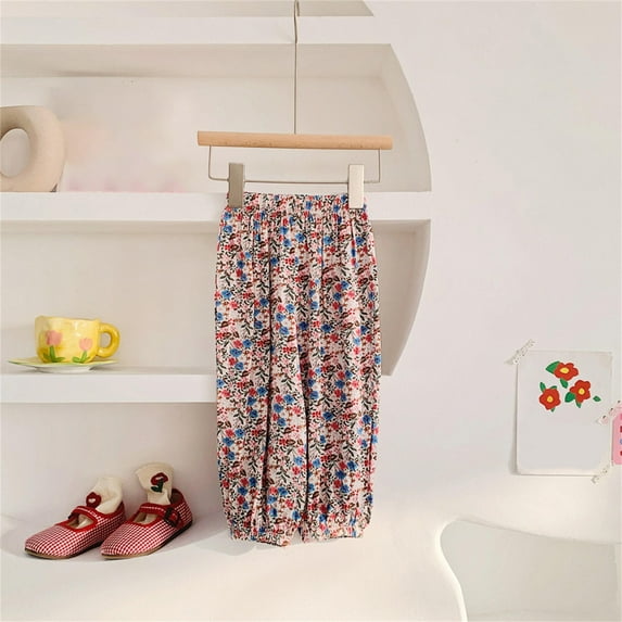 Cethrio Girls Lantern Pants, Printed Cotton Elastic Waist Casual Harem Pant Multicolor Size 7-8T