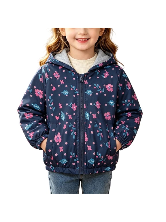 Girls Lightweight Jackets, Casual Printed Zip up Long Sleeve Kids Windbreaker with Hood Purple Size 6-7 T