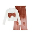 thumbnail image 1 of Cethrio Girls Long Sleeve Outfit Sets, 2 PC Spring Crew Neck Tops and Jeans Sets Brown Size 3-4T, 1 of 6