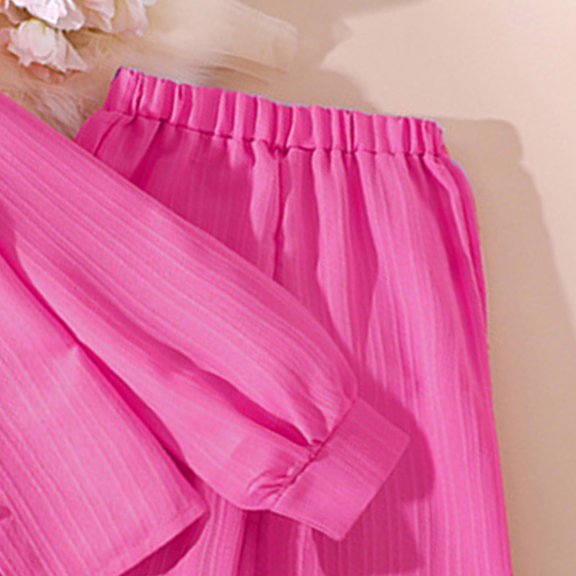 Cethrio Girls Long Sleeve Outfit Sets, Casual 2 PC Lapel Collar Shirts and Pants Sets Hot Pink Size 7-8